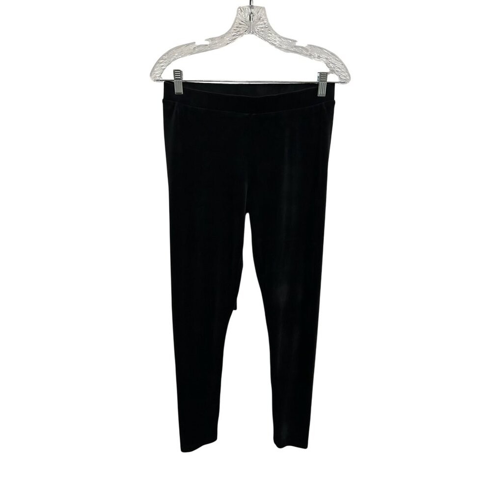 Dolcevida Womens Black Velour Elastic Waist Stretch Leggings Size L Comfort Luxe